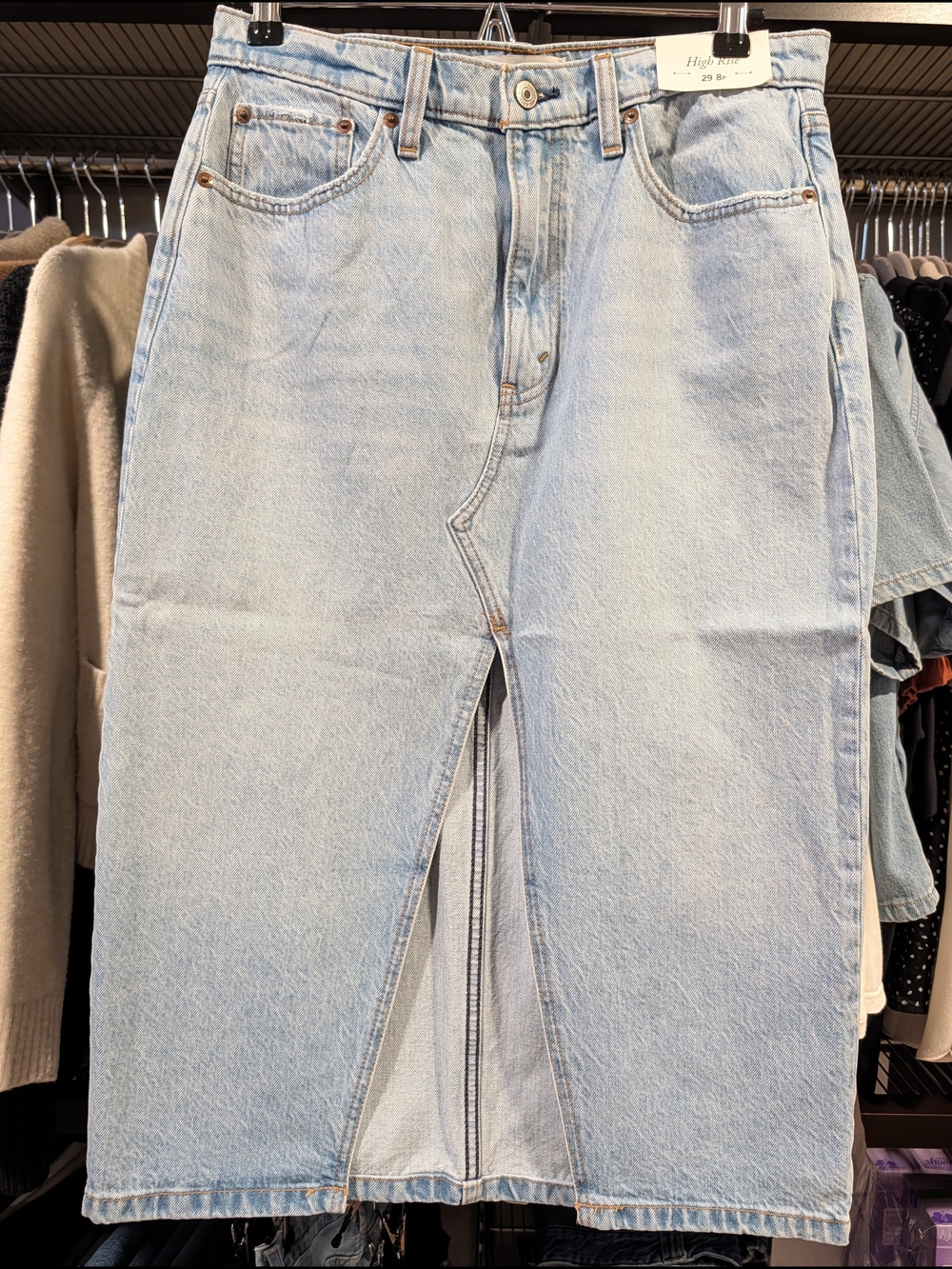 NWT madewell Denim Midi Skirt with Front Slit